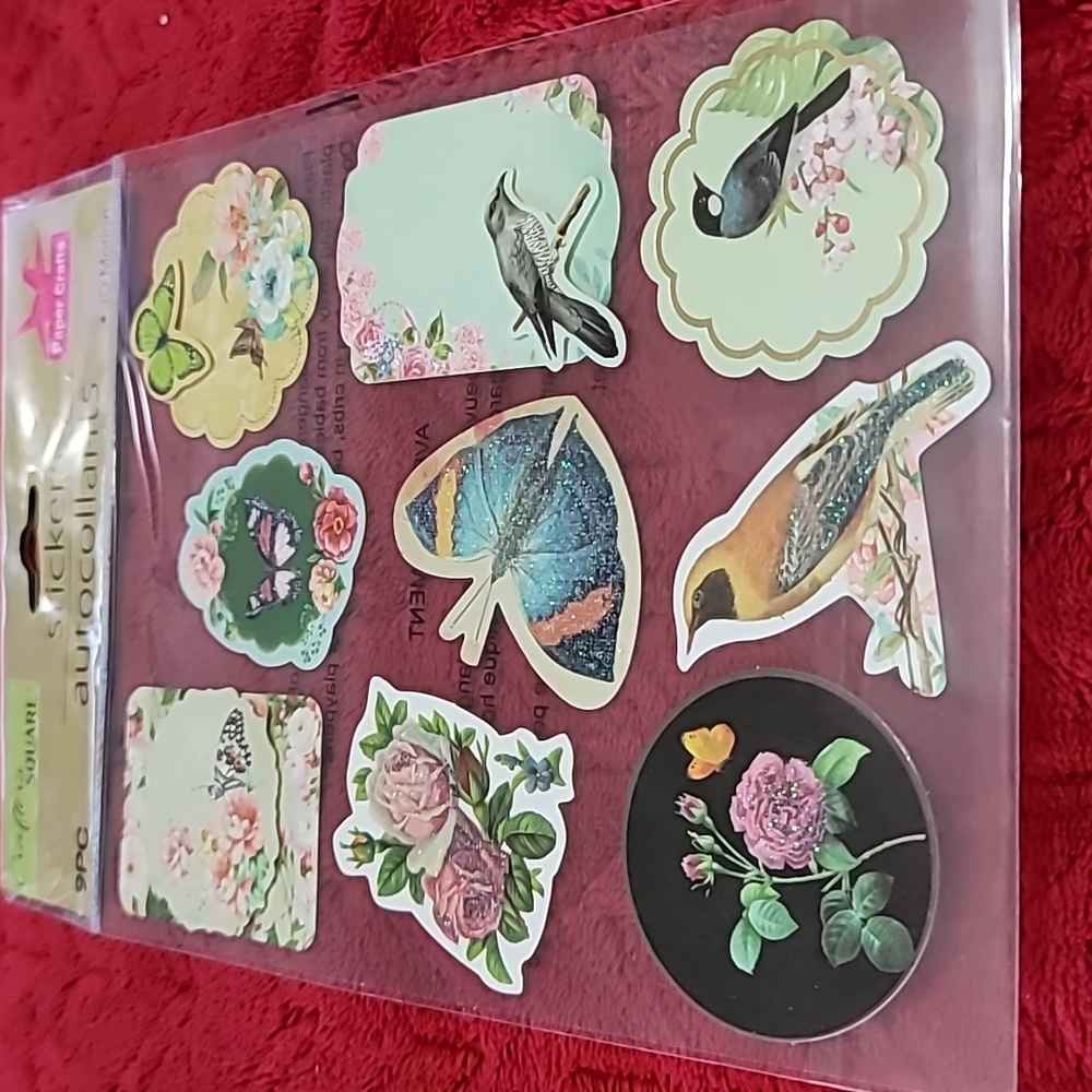 Crafter’s Square Glitter 3D Stickers Spring Flowers, Birds and Butterflies 9 pc
